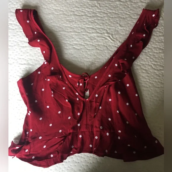 NWOT Leith red ruffle polka dot tie crop top Italian riviera retro vintage - Picture 7 of 12